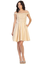 Load image into Gallery viewer, Off Shoulder Cocktail Dress - LA1766 - CHAMPAGNE / 2