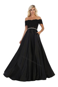 Off shoulder embroiderer & rhinestone ballgown with side 