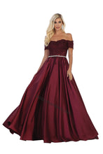 Load image into Gallery viewer, Off shoulder embroiderer &amp; rhinestone ballgown with side 