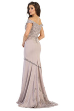 Load image into Gallery viewer, Off shoulder embroidery &amp; rhinestone long Ity dress- MQ1675