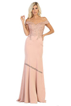 Load image into Gallery viewer, Off shoulder embroidery &amp; rhinestone long Ity dress- MQ1675 