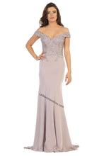 Load image into Gallery viewer, Off shoulder embroidery &amp; rhinestone long Ity dress- MQ1675 