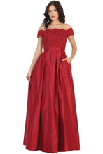 Load image into Gallery viewer, Off Shoulder Evening Gown with Pockets - LA1762 - BURGUNDY /