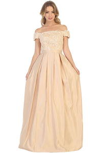 Off Shoulder Evening Gown with Pockets - LA1762 - CHAMPAGNE 