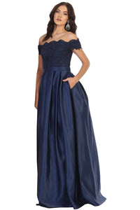 Off Shoulder Evening Gown with Pockets - LA1762 - NAVY / 4