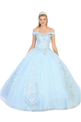LA Merchandise LA136 Quinceanera Off Shoulder Floral Corset Ball Gown - BABY BLUE - LA Merchandise