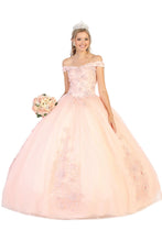 Load image into Gallery viewer, Off Shoulder Floral Ball Gown - LA136 - BLUSH / 4