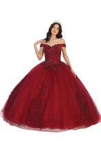 Load image into Gallery viewer, Off Shoulder Floral Ball Gown - LA136 - BURGUNDY / 4
