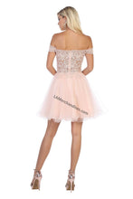Load image into Gallery viewer, Off shoulder lace applique &amp; rhinestone sassy short mesh dress - LA1649 - - LA Merchandise
