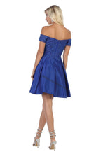Load image into Gallery viewer, Off shoulder lace applique &amp; rhinestone short satin dress - LA1634 - - LA Merchandise