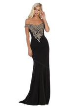 Load image into Gallery viewer, Off shoulder lace appliques &amp; rhinestone long Ity dress- 
