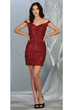 Load image into Gallery viewer, Off Shoulder Lace Up Cocktail Dress - LA1715 - BURGUNDY / 4