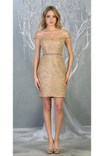 Load image into Gallery viewer, Off Shoulder Lace Up Cocktail Dress - LA1715 - GOLD / 4
