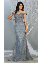 Load image into Gallery viewer, Off Shoulder Long Formal Gown - LA7879 - Dusty Blue - Dress LA Merchandise