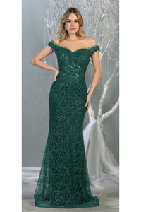 Off Shoulder Long Formal Gown - LA7879 - Hunter Green - Dress LA Merchandise