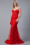 Load image into Gallery viewer, La Merchandise LAA7024 Long Strapless Mermaid Embroidered Dress - RED - LA Merchandise