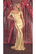 Load image into Gallery viewer, Off Shoulder Metallic Sheath Dress - GOLD / 4