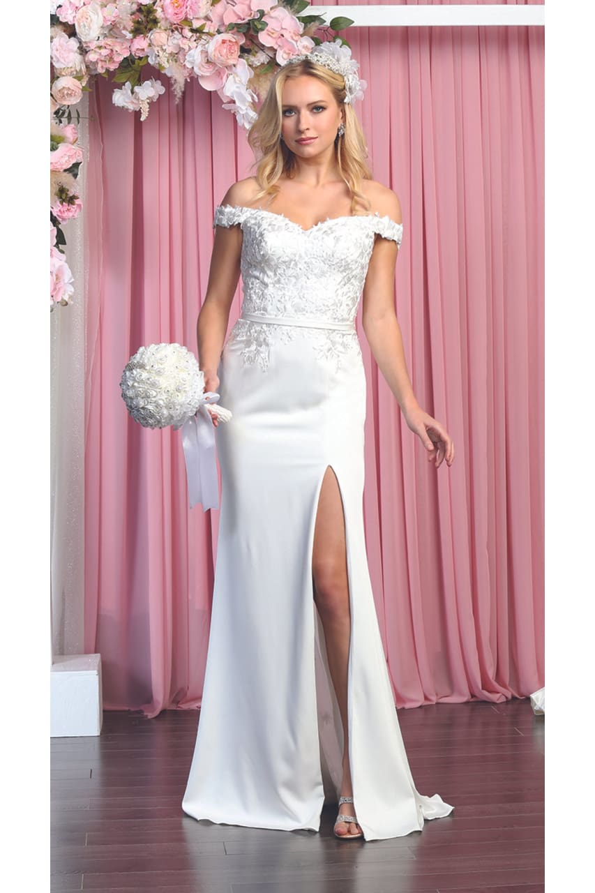 Off Shoulder Ivory Bridal Gown - LA7914B - IVORY - Dress LA Merchandise