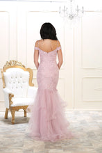 Load image into Gallery viewer, Off shoulders lace applique &amp; rhinestone mesh dress- RQ7502