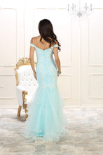 Load image into Gallery viewer, Off shoulders lace applique &amp; rhinestone mesh dress- RQ7502