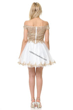 Load image into Gallery viewer, Off shoulders lace applique &amp; rhinestone sassy short dress- 