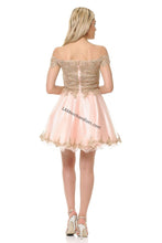 Load image into Gallery viewer, Off shoulders lace applique &amp; rhinestone sassy short dress- 