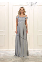 Load image into Gallery viewer, Off shoulders lace &amp; rhinestone long chiffon dress- MQ1540 -