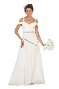 Off shoulders rhinestone chiffon bridal dress- LA1515B - Ivory - LA Merchandise