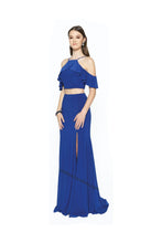 Load image into Gallery viewer, La Merchandise LAT662 Cold Shoulder 2 Piece Top &amp; Long Skirt with Slit - Royal - LA Merchandise