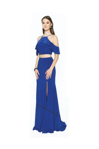 Off shoulders top & long Ity skirt with front slit- JT662 - 