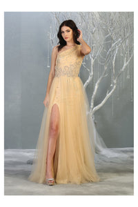 One Shoulder Formal Dress - LA7809 - Champagne/Gold - Dress LA Merchandise