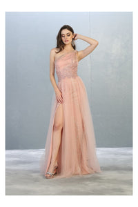 One Shoulder Formal Dress - LA7809 - Rose Gold - Dress LA Merchandise