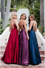 Load image into Gallery viewer, La Merchandise LAT244 Mauve Long Simple Open Back Satin Prom Dress - - LA Merchandise