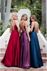 La Merchandise LAT244 Mauve Long Simple Open Back Satin Prom Dress - - LA Merchandise