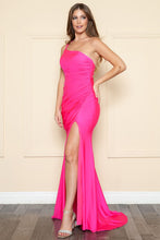 Load image into Gallery viewer, POLY 9132 Simple Single Dual Strap Prom Dress - HOT PINK / XS