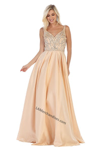 Prom Dress with side pockets - LA1632 - Champagne - LA Merchandise