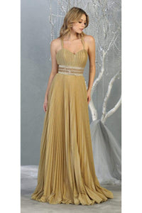 Prom Pleated Designer Long Dress And Plus Size - CHAMPAGNE/GOLD / 4