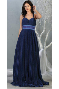 Prom Pleated Designer Long Dress And Plus Size - ROYAL BLUE / 4