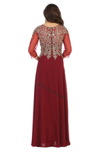 Load image into Gallery viewer, Quarter sleeve lace applique &amp; rhinestone chiffon dress- 