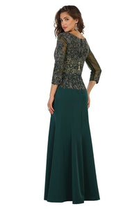Quarter sleeve lace applique & rhinestones georgette dress- 