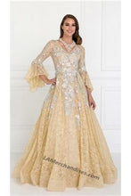 Load image into Gallery viewer, Quarter Sleeve Lace &amp; Embroidery A-Line Long Dress- GL1592