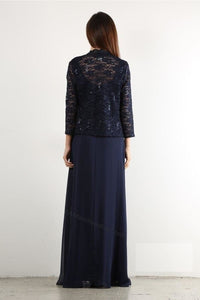 Quarter Sleeve Lace & Sequins Long Chiffon Dress- LA1568GA