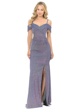Load image into Gallery viewer, Shiny Off Shoulder Long Gown - LN5213 - PURPLE - LA Merchandise