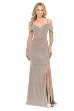 Load image into Gallery viewer, La Merchandise LN5213 Shiny Off Shoulder Long Stretchy Evening Gown - TAUPE - LA Merchandise