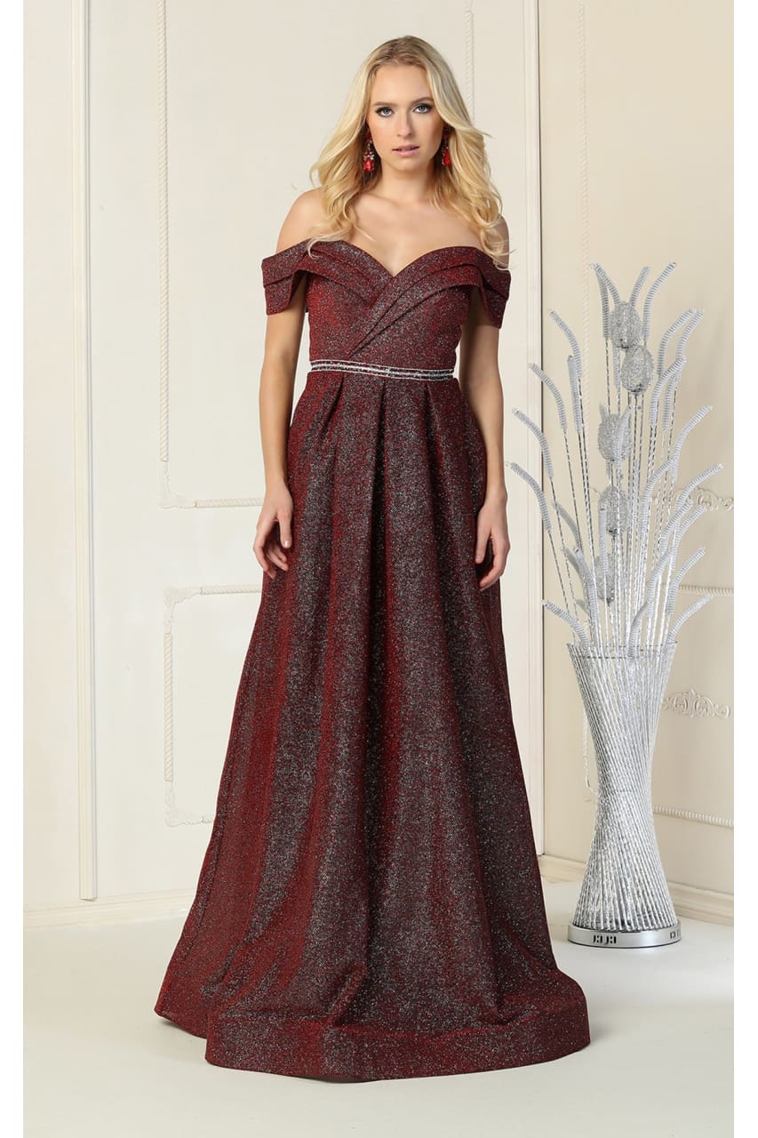 Red Carpet Glitter Formal Dress - BURGUNDY / 4