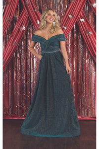 La Merchandise LA1868 Glitter Long Off Shoulder Formal Evening Dress - HUNTER GREEN - LA Merchandise