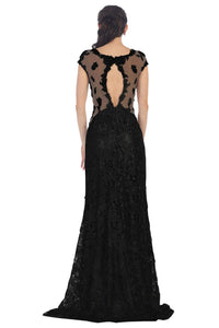 Cap sleeve lace rhinestone evening gown- RQ7295