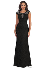 Load image into Gallery viewer, Cap sleeve lace rhinestone evening gown- LA7295