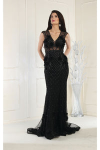 Royal Queen RQ7951 3D Floral Applique Evening Dress - BLACK / 4 - Dress