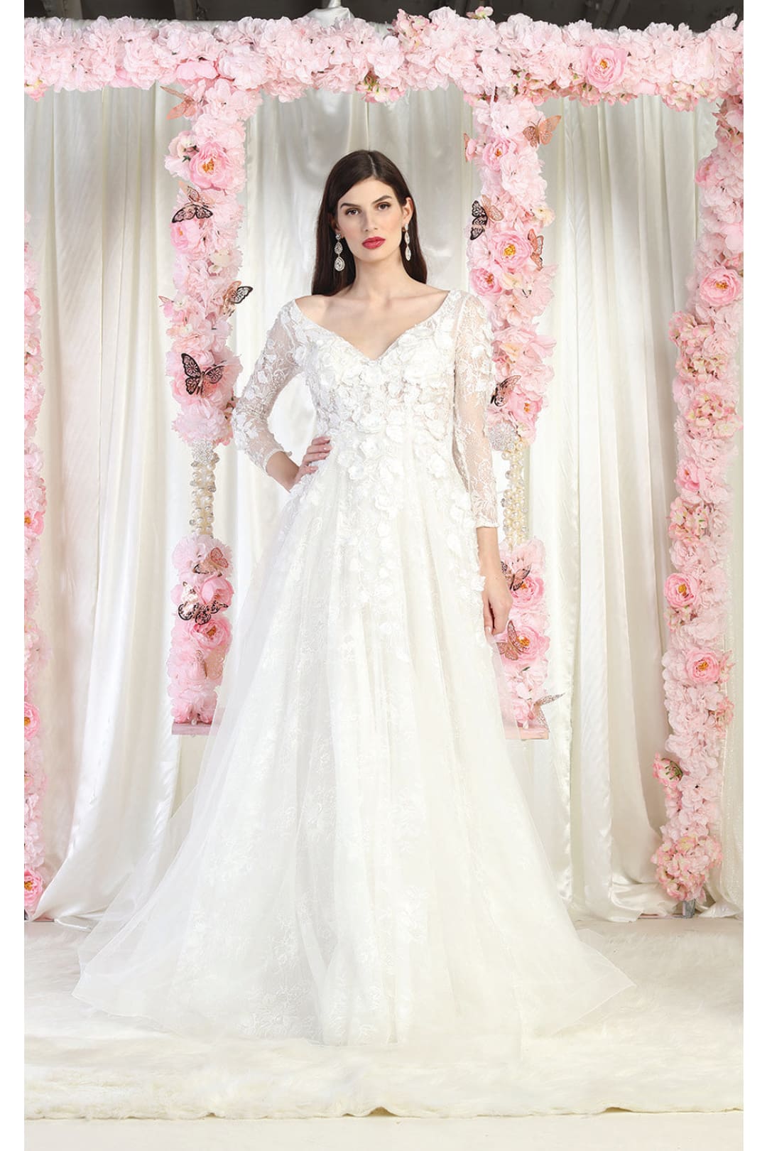 Royal Queen RQ7996 Long Sleeve Floral Bridal Gown - Dress